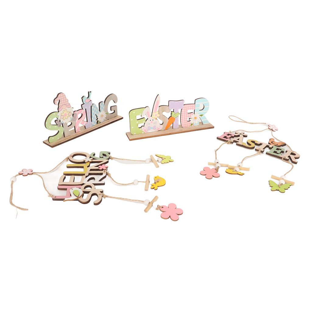 4PCS Easter Wooden Hanging Decorations Rustic Style for Easter Spring Holiday Home Coffee Shop Bakery Farmhouse Window