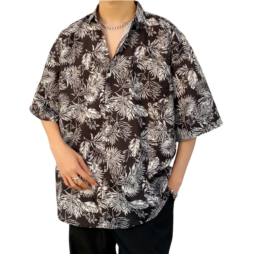 FLYUTH Aloha Short Summer Kariyushi Plus Japanese Floral Perfect for and Beach Trips Men's Shirt, Sleeve, Wear, Size, Pattern, Print, Resorts,