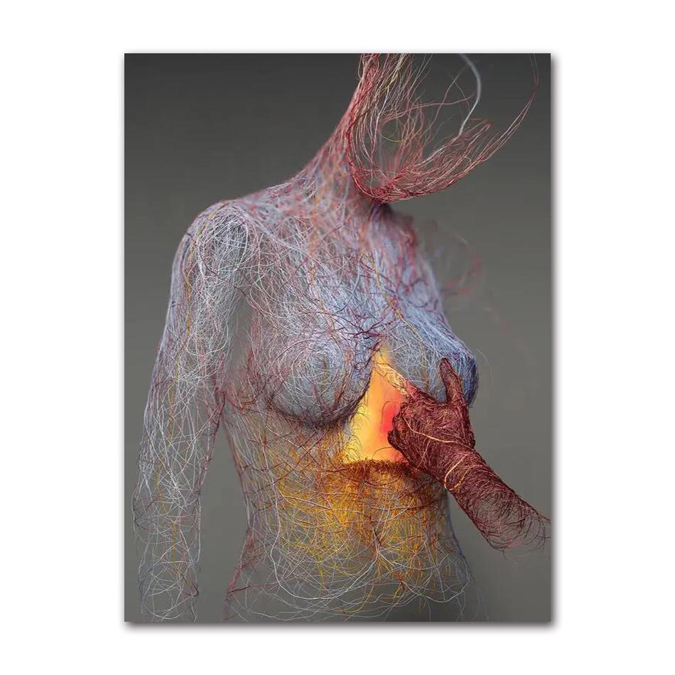 Abstract Metal Figure Statue Canvas Painting Poster and Prints Golden Portrait Sculpture Wall Picture for Living Room Home Decor
