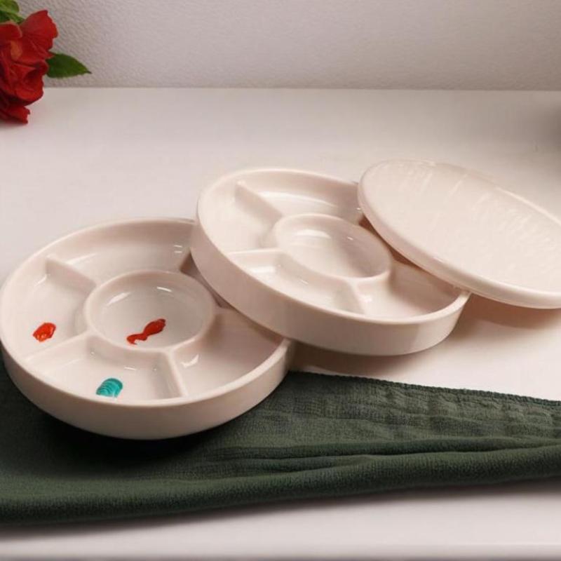 Imitace porcelánu Kulatá paleta s víkem Akrylová akvarelová malba Multifunkční bílá miska na barvy Umělecké potřeby