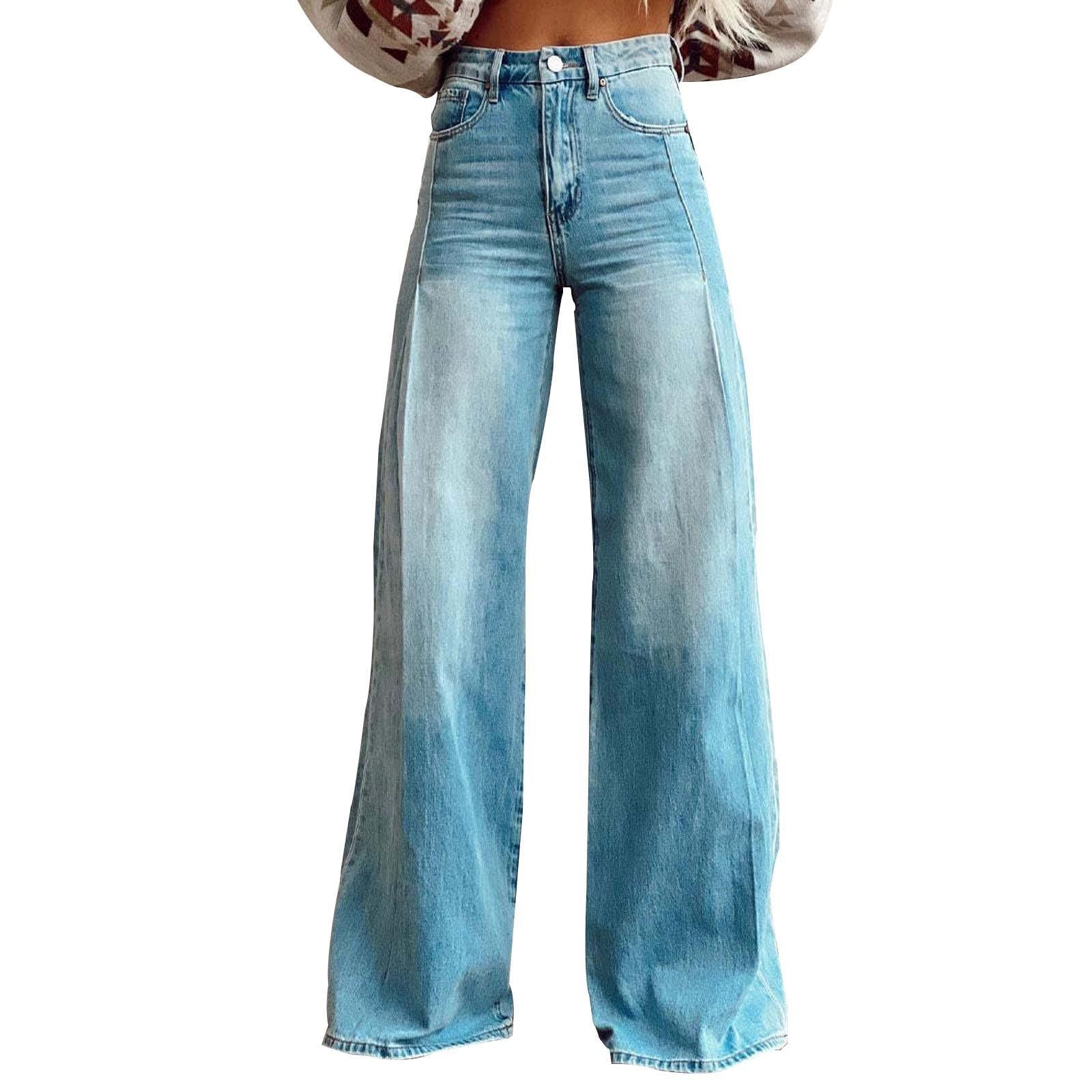 

Vintage wide-leg fashion high-waisted design floor-length denim pants for women S светло-синий
