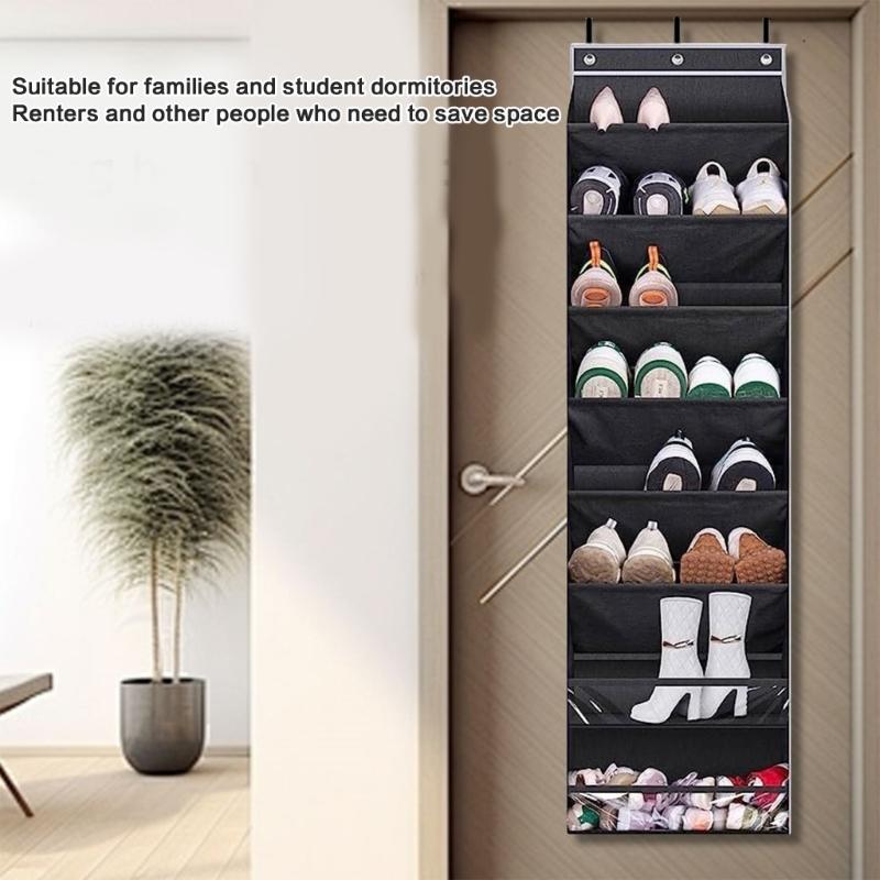 Versatile 8 Level Over Door Shoe Holder Footwear Hanger with Large Pocket Space Saving Shoe Organizer for Closet