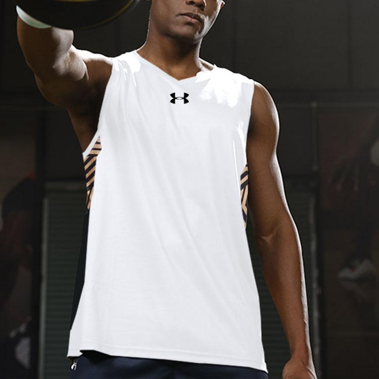 Under Armour Logo Print V-Neck Color Block Breathable Quick-Dry Sports Casual Sleeveless Basketball Vest Men Vests White 23500101-100
