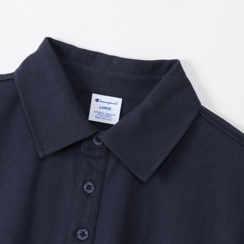 Champion Basic Polo Shirt with Embroidered Script Short Size XL Men's Logo, Sleeve, 100% Cotton, Navy, (C3-X361Z)