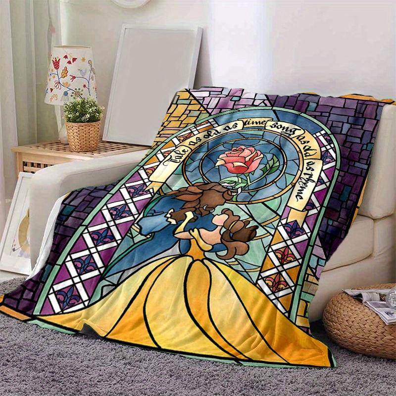 

1pc. Stained Glass Beauty and the Beast Tapestry Wall Hanging, Home Decorative Throw Blanket for Living Room Bedroom Office Outdoor Gift (Rose) 130x150cm
