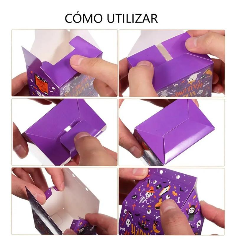 Halloween Candy Gift Boxes with Ribbon Pumpkin Ghost Witch Pattern Mini House Paper Treat Boxes Kids Party Snack Packaging Box