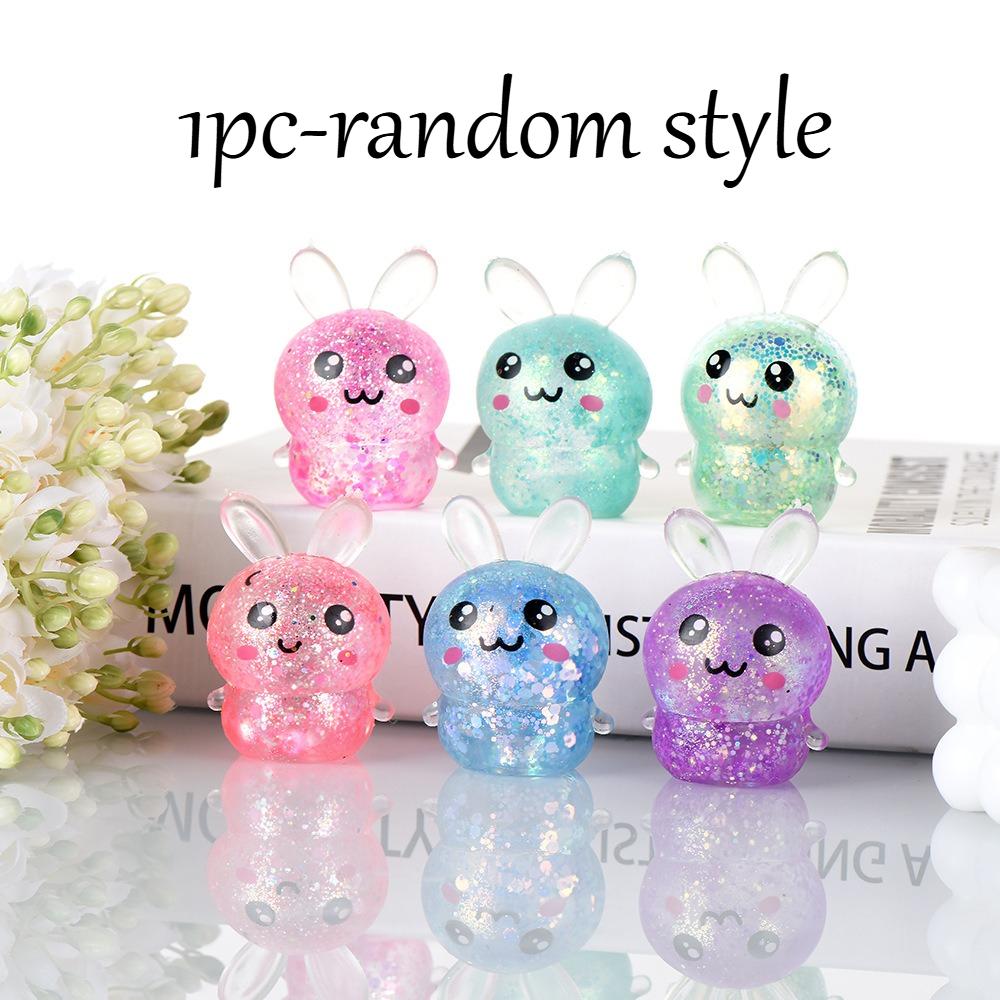 Kawaii Cartoon Rabbit Maltose Squeeze Fidget Toy Glitter Bunny Squishy Toy Stress Relief Decompression Sensory Toy Party Gift