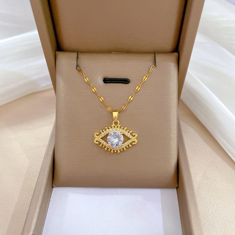 Light Luxury Temperament Gorgeous Full Diamond Eyelashes Eye Necklace Female Versatile Collarbone Chain Titanium Steel Chain