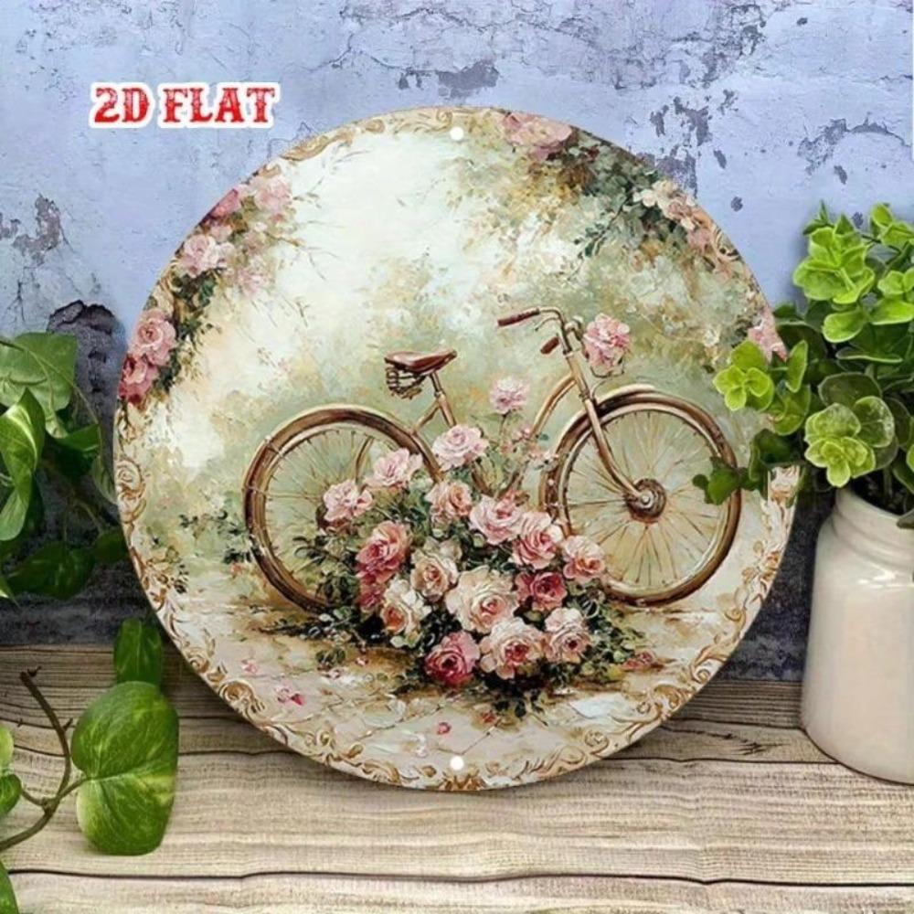 Vintage Floral Tin Sign Roses Bicycle Wall Art Decor Home Decoration