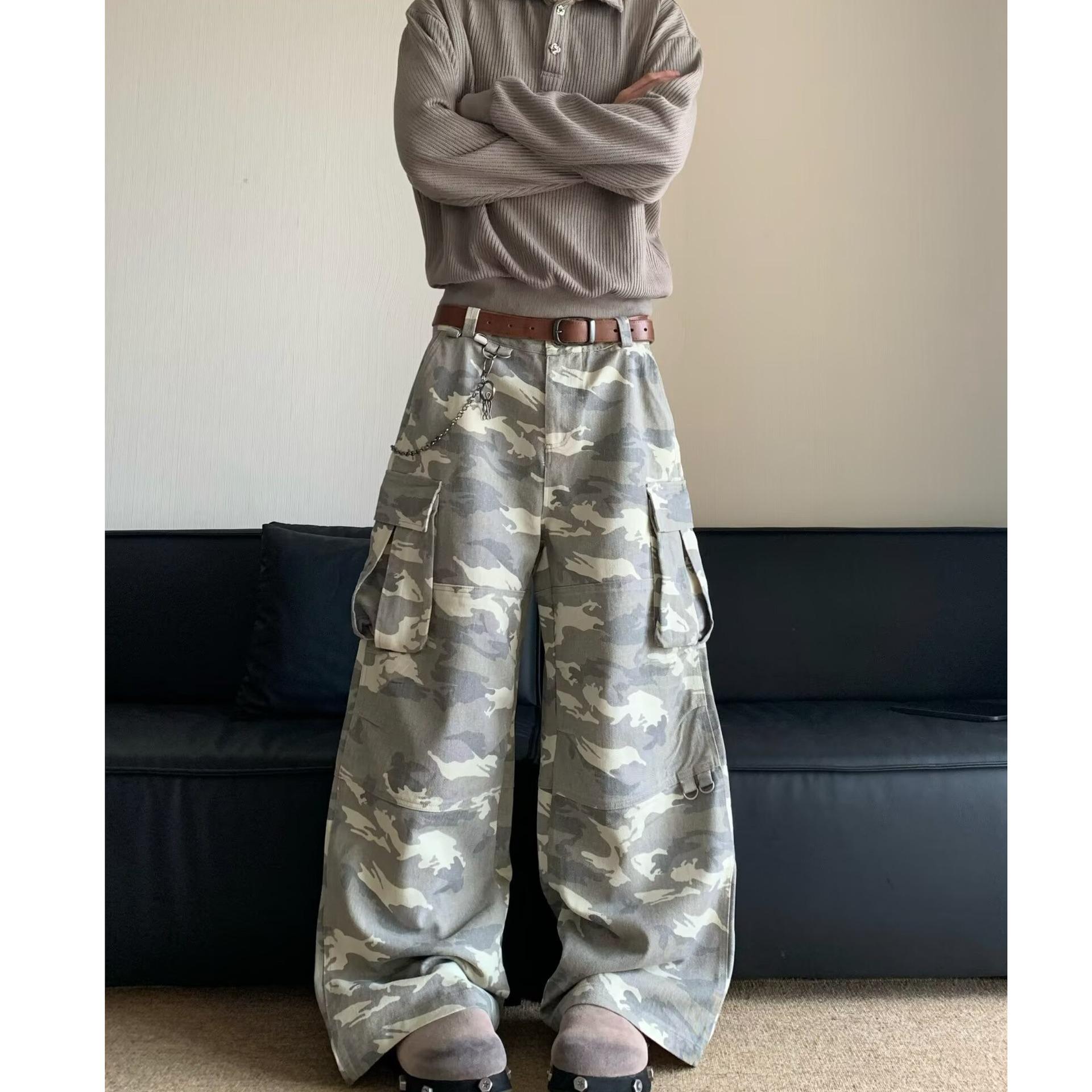 

Korean Washed Wide-Leg Camouflage Paratrooper Pants XXXL камуфляжний