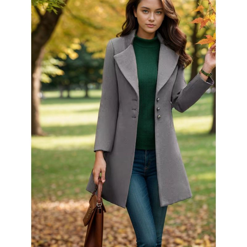 Autumn and Winter Long Casual Women's Woolen Coat Slim and Thin Woolen Coat