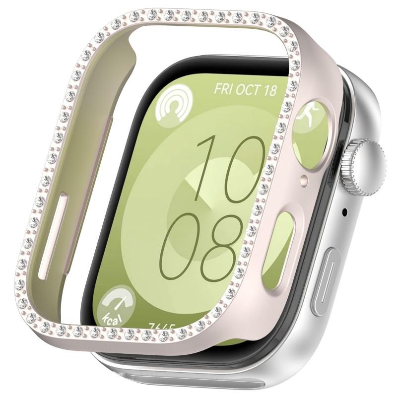 Carcasă PC Bling Pentru Huawei Watch Fit 3 Cristal Diamant Rând Dublu Carcasă Protectoare PC Bandă Protector Curea Ceas