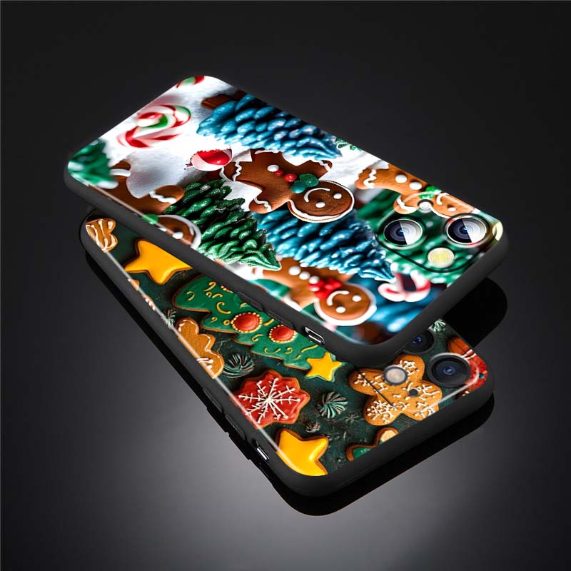 Christmas Gift Box Design For Apple iPhone 17 16 16E 15 14 13 12 11 Pro Max Plus Black Soft Silicone Phone Case