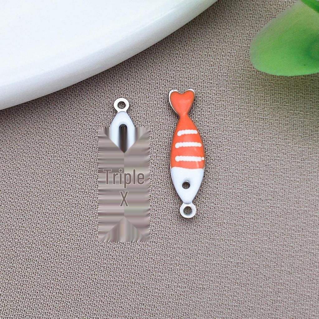 Stainless Steel Double-Sided Enamel Striped Fish Pendant for DIY Jewelry