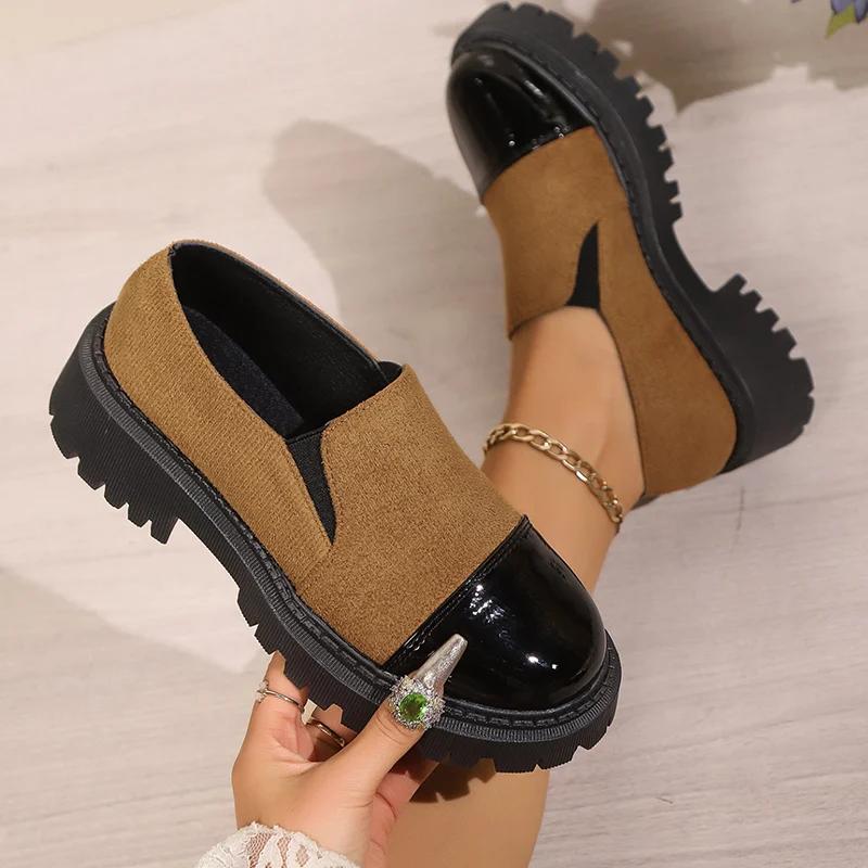 

Модные леопардовые мокасины в стиле пэчворк для женщин Ретро-обувь с круглым носком и флоковой платформой для женщин Туфли-лоферы в стиле ретро с толстой подошвой Mujer 41 коричневый