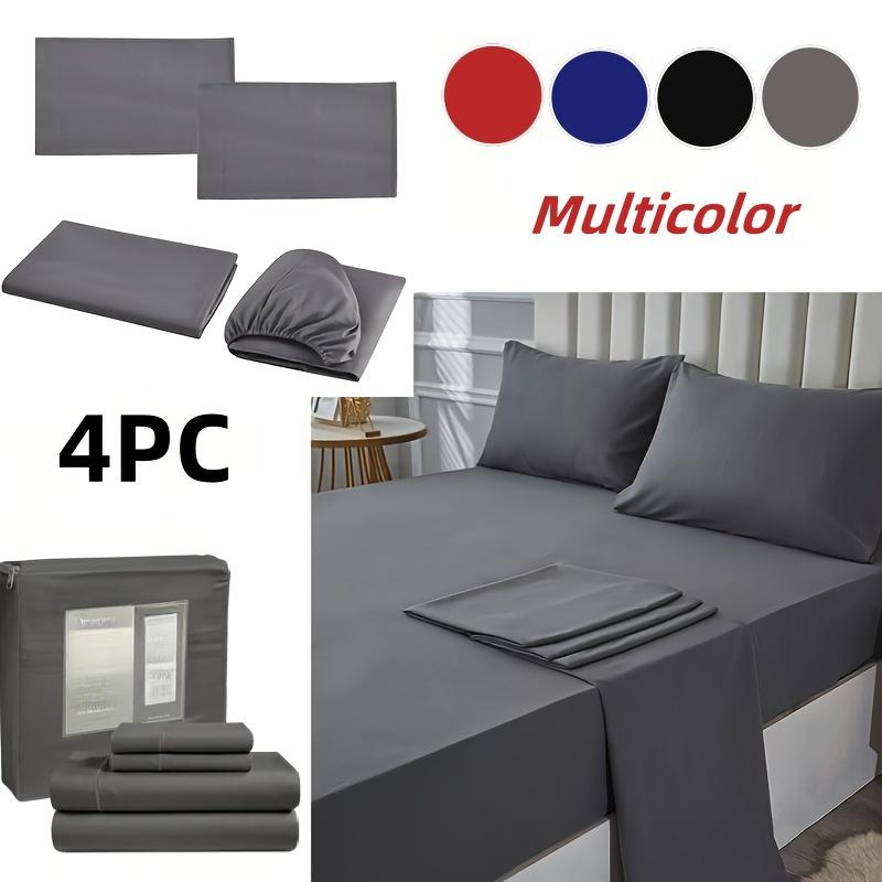 4pcs Bed Sheet Set Dust Proof Bedsheet Skin-friendly Soft Breathable Flat Sheets Anti Slip Fitted Sheets Mattres Protector Set Bedding Sets