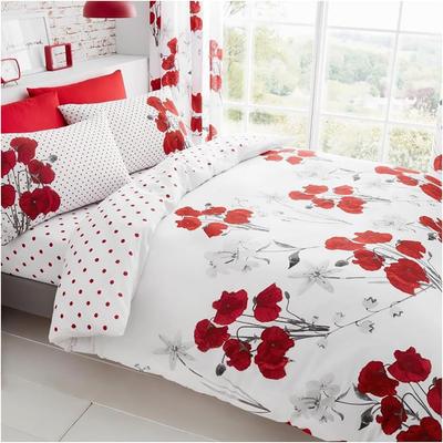 Set Biancheria da Letto di Lusso con Fiori Rossi con 1 Copripiumino + 1 o 2 Federe, 100% Poliestere, Rosso, Dimensioni King Queen Decorazione Camera da Letto