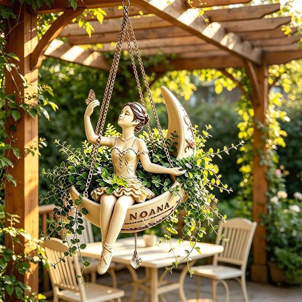 Resin Ballet Dancer Hanging Planter Fairy Hanging Plant Basket Home Balcony