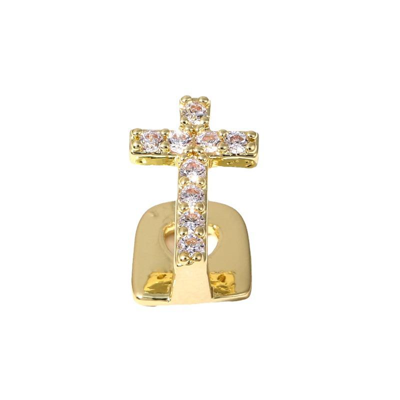 European & American Cross Copper Zircon Single Tooth Hip Hop Grillz - Trendy Dental Jewelry