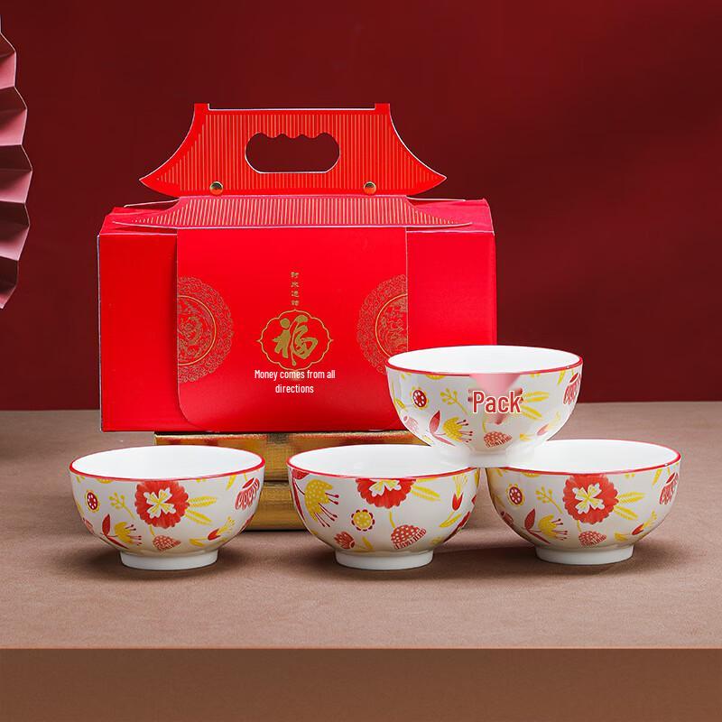 HEYUXI New Chinese Palace Style Red Lotus Ceramic Tableware Set