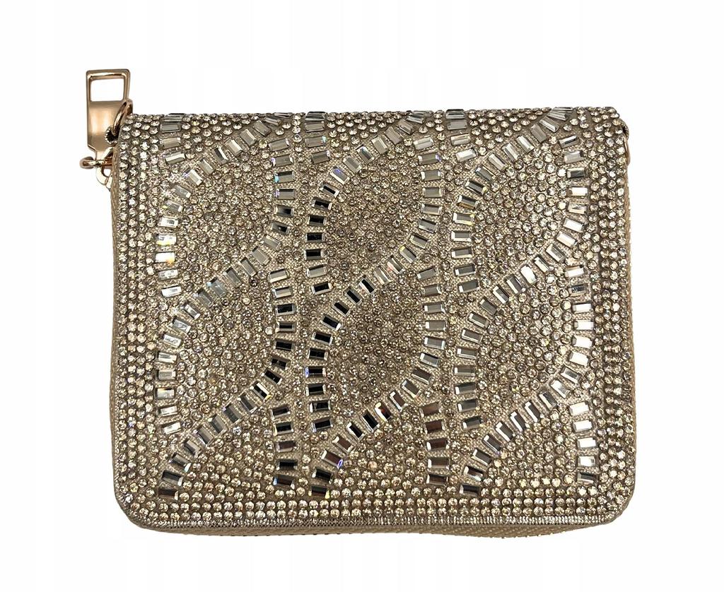 Wallet on a chain, mini bag, Crystal, Greek pattern, gold