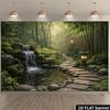 2D Japanese Bamboo Garden Backdrop, Zen Waterfall Banner
