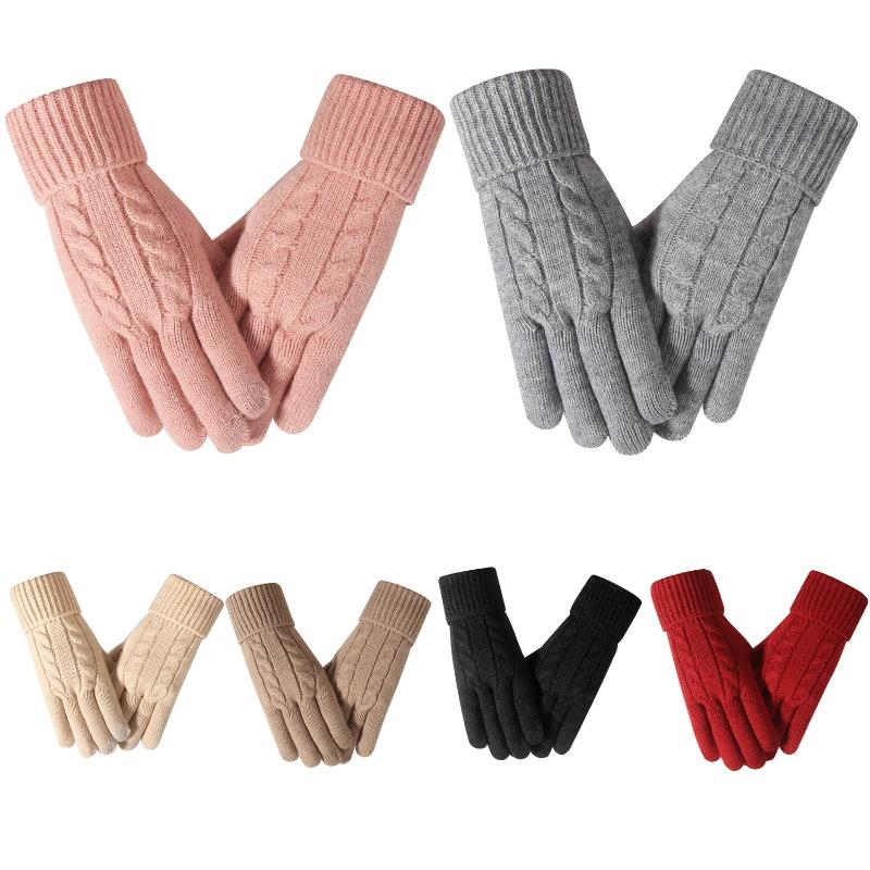 New Winter Women's Knitted Gloves Fleece Thickened Thermal Gloves Outdoor Riding Touch Screen Gloves