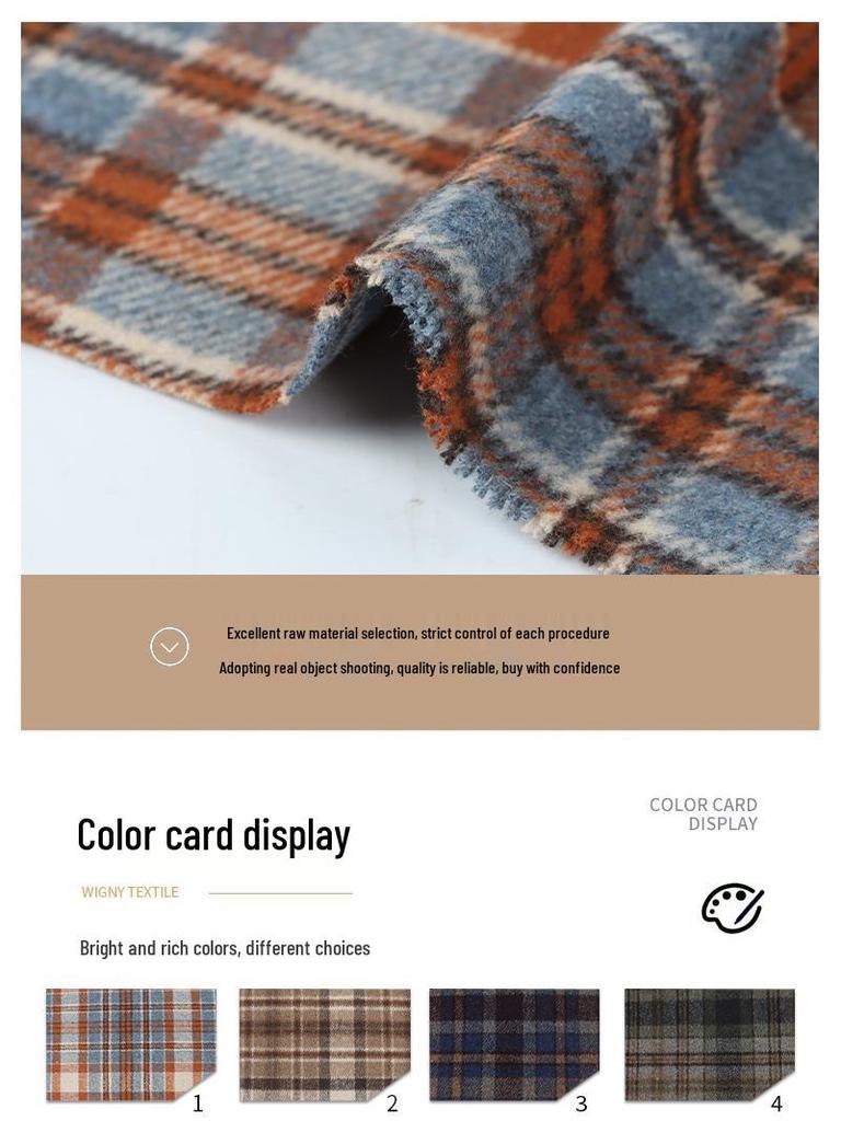 10% Wool Blend Plaid Fabric Women's Fashion Coat Cushion, 560g