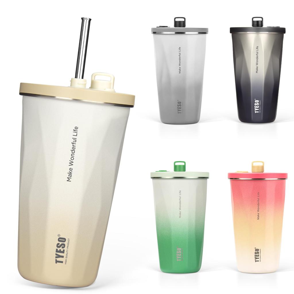 TYESO Tumbler with Straw, Stainless Steel, Wide Mouth, Vacuum Insulated, Suitable for Home, Office, and Outdoor Use, Available In Multiple Colors,