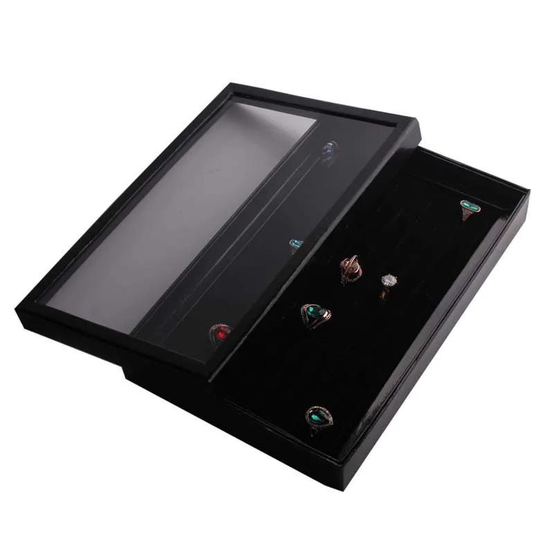 

Тонкий поднос для хранения и демонстрации колец, витрина для колец в ювелирном магазине, коробка для демонстрации колец, прозрачная крышка, свадебная ювелирная выставка, показ модных колец чёрный