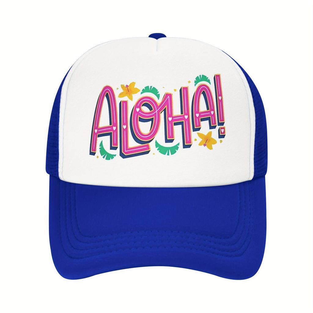 Aloha Print Trucker Hat Polyester Mesh Breathable Casual Sun Protection Baseball Cap for Adults