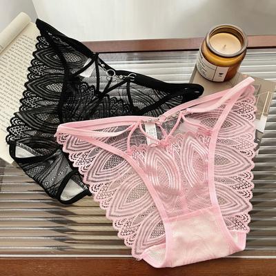 Sexy Spitzenunterwäsche für Damen, Dessous, dünne, transparente Slips, ausgehöhlte Höschen, niedrige Taille, Schlüpfer, weibliche Höschen