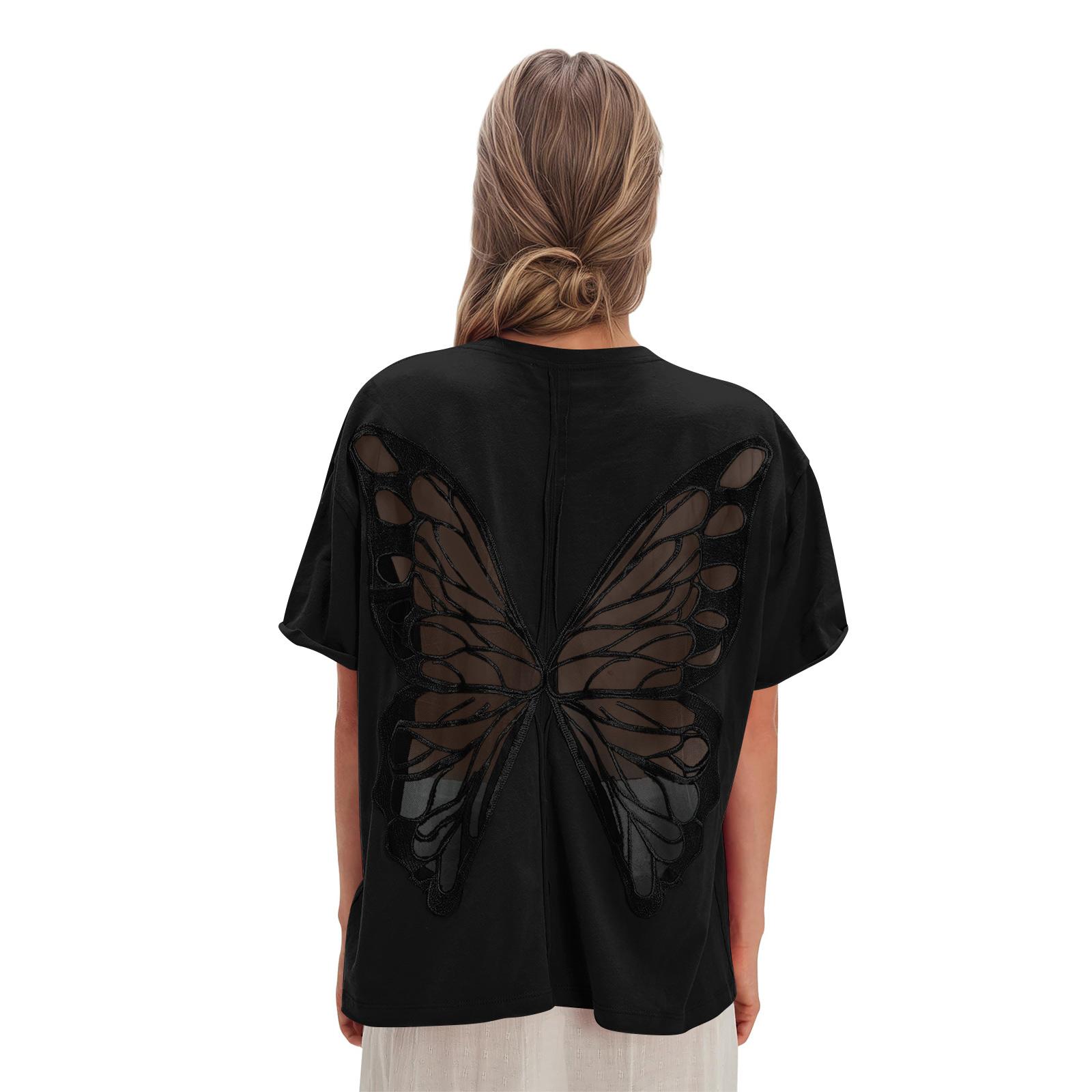 

Women s Casual Printed T-Shirt Round Neck Pullover Short Sleeve Top L чёрный