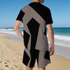 Men Black Gold Ethnic Peacock Border Print Short Sleeve Tee And Matching Shorts Two Piece Outfit