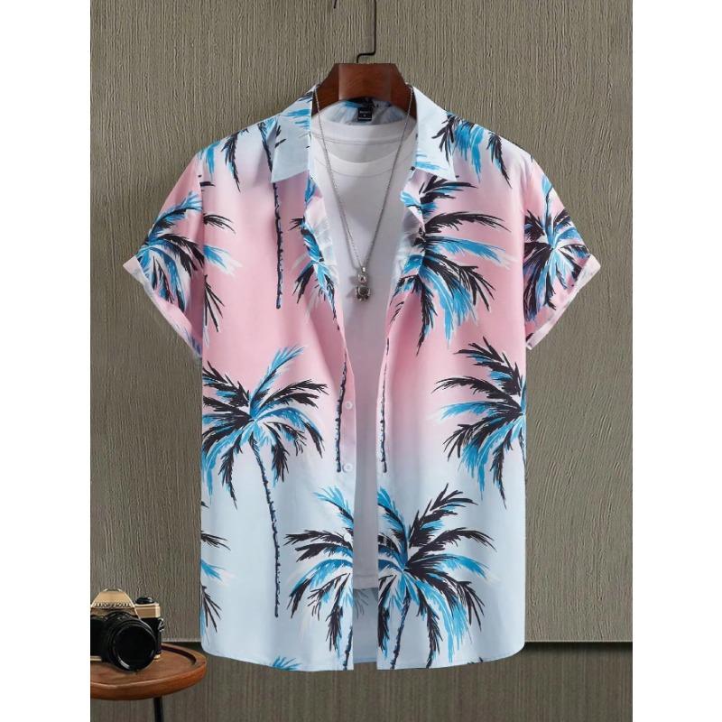 Hawaiian Botanical Flower Print Men's and Women's Short Sleeve Lapel Seaside Button-Down Shirt Top Casual Fashionable Shirts