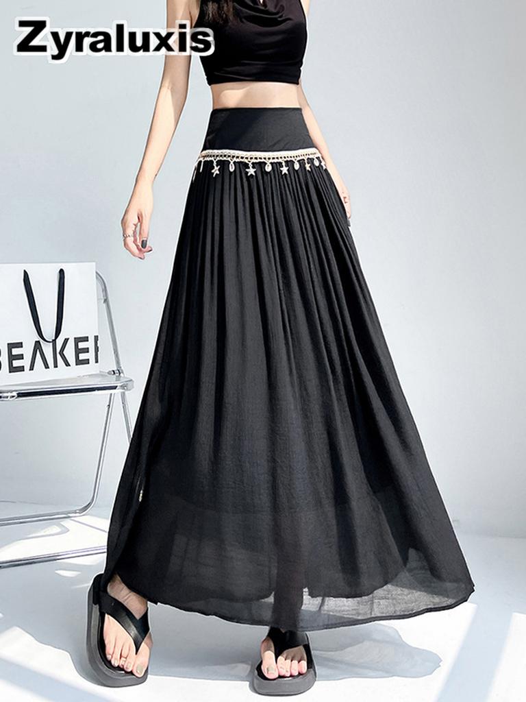 Flowing Bohemian Maxi Skirt for Women Summer Shell Design