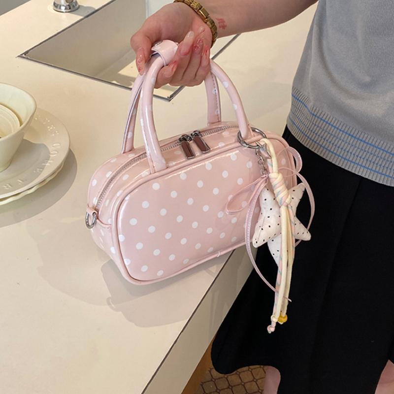 Korean Elegant Polka Dot Handbag PU Fashiable Pillow Bag High-quality Zipper Crossbody Bag Versatile Date Travel Shoulder Bag