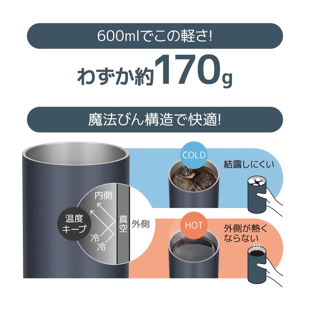 Thermos Vacuum Insulated Metallic MBK Tumbler, 600ml, Black, JDW-600C (Lightweight Model)