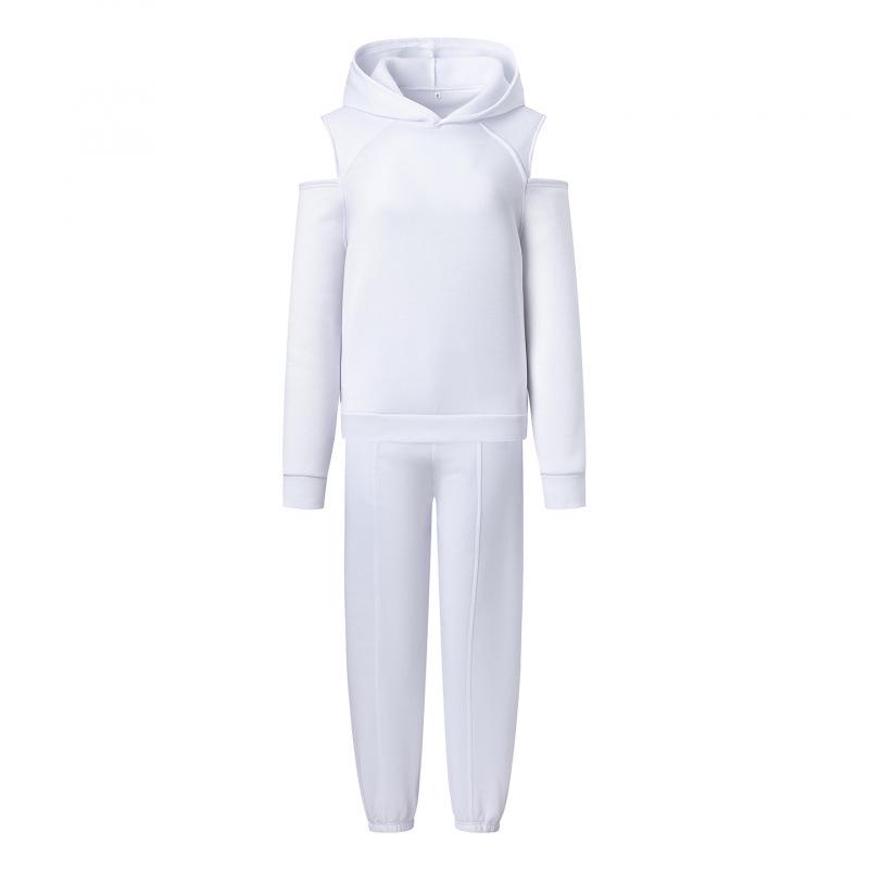 2026 Women's European & American Fashion Solid Color Two-Piece Set: Hooded Cropped Sweatshirt & Joggers