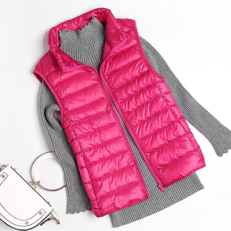 Women's Slim-Fit Lightweight Down Vest - Short Stand-Up Collar, Plus Size, Autumn/Winter 2025
