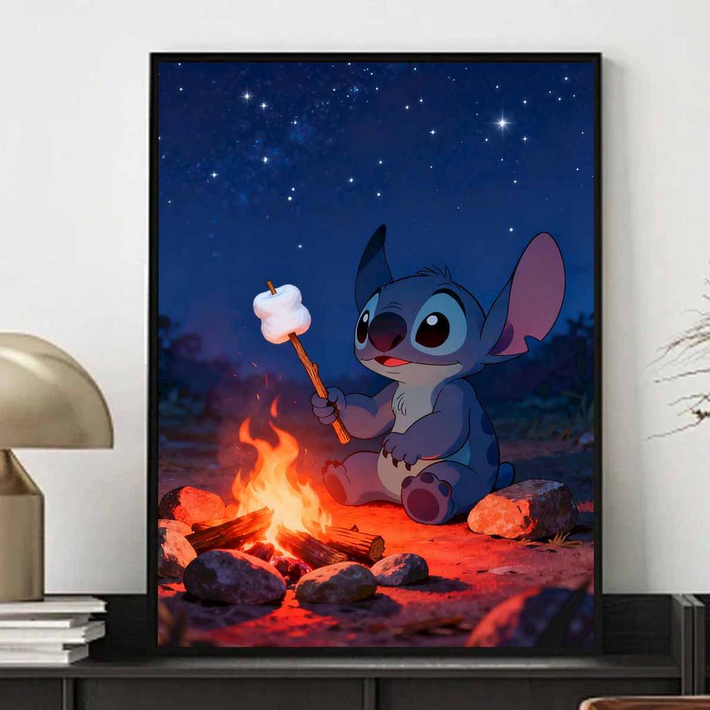 Disney Stitch Diamond Painting Kit DIY Round Home Wall Decor Adult Handmade Gift Campfire Night