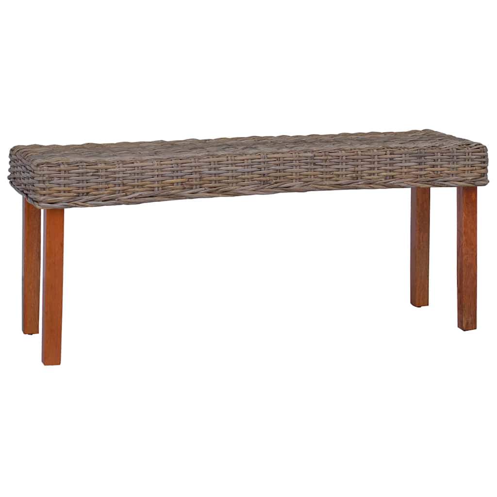 110 cm Natural Kubu Rattan and Solid Mahogany Wood Bench