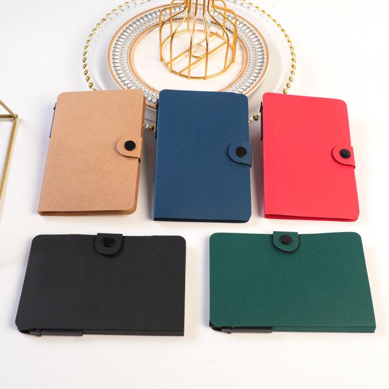 Button-Style Kraft Paper Sticky Note Pad with Pen Holder and Logo Print