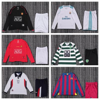 Kinder Vintage Langarm Fußballtrikot: Brasilien, Manchester United, Real Madrid & Barcelona Designs