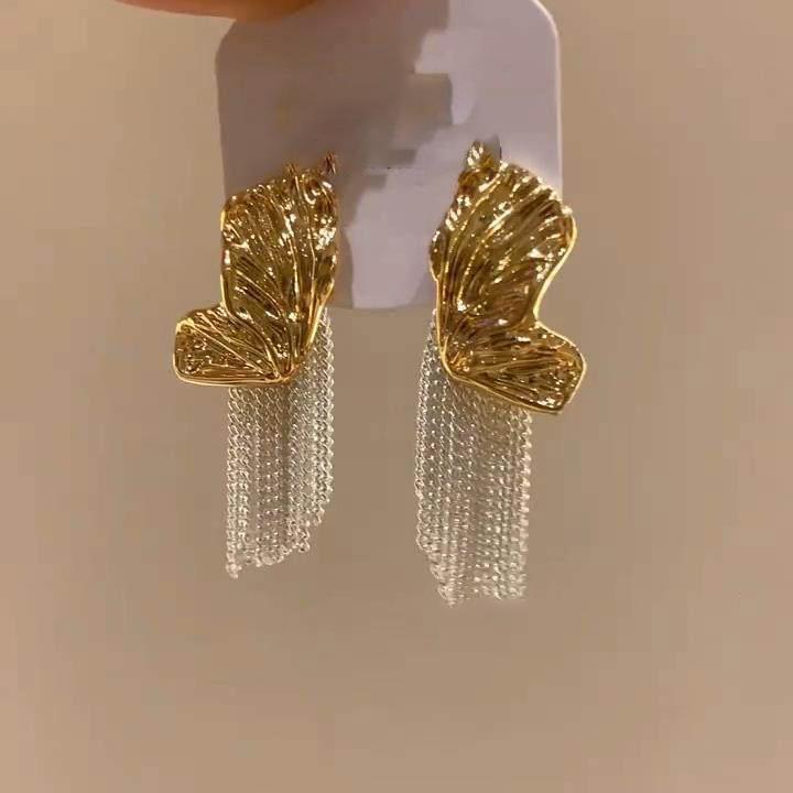 

Серьги-кисточки с бабочками, женские модные серьги-пусеты в дизайне легкой роскоши, нишевые, с выраженной индивидуальностью, преувеличенные, высококлассные, женские