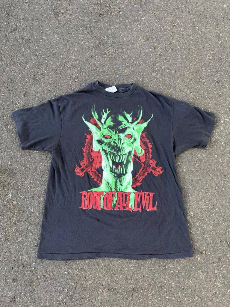Vintage 80s Slayer Root Of Evil World Sacrifice Metal Band Mens Shirt Black XL Unisex T-Shirt