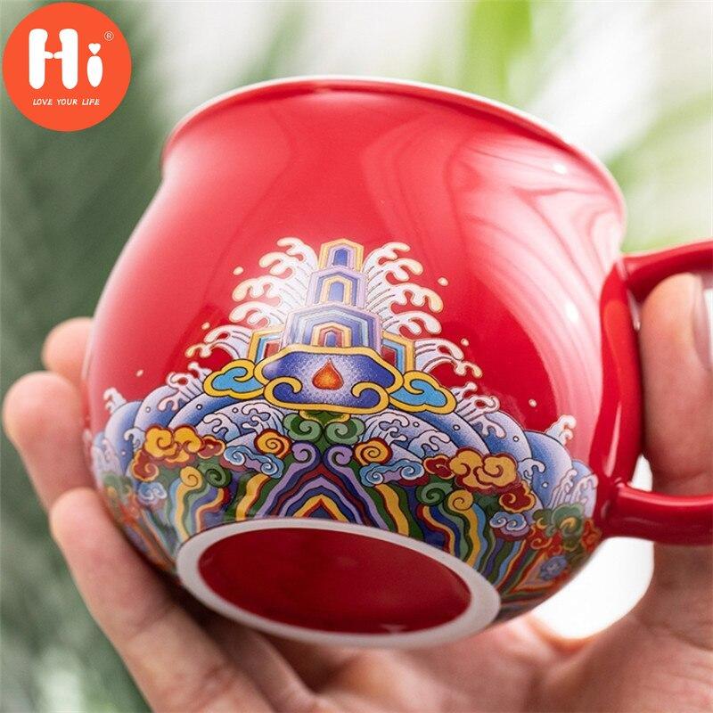 Hi Ceramic Teacup with Infuser and Lid Portable Travel Coffee Cup with Filter and Bag 320ML