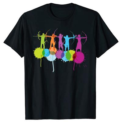 Funny Color Splash Sport Archery Classic Bow Archer Shooting T Shirts Men Humor Tee Shirt Short Sleeve Unisex Loose Clothing