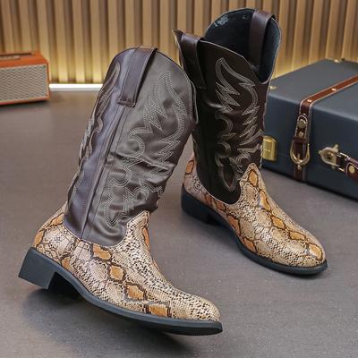 Módní Nové Zimní Módní Vysoké Boty Mix Hadí Kůže Západní Kovbojské Boty Pro Pánské Neformální Luxusní Značka Vysoké Boty Zapatos Hombre