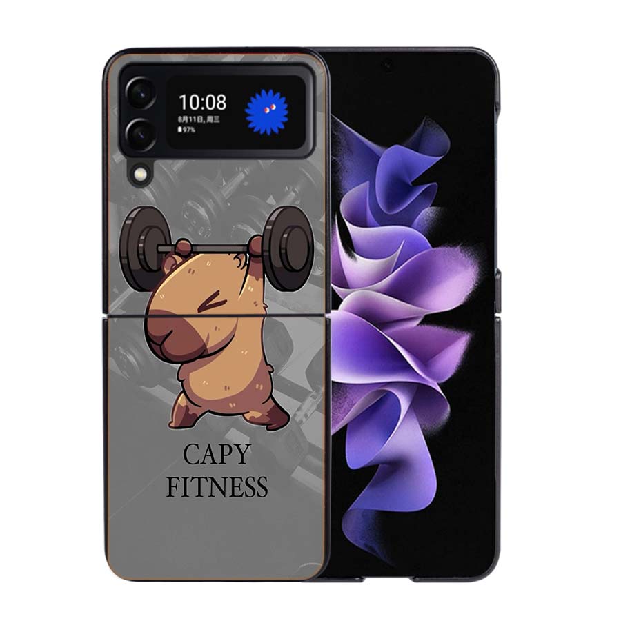 Cute Cartoon Capybara Phone Case For Samsung Z Flip 7 6 5G Galaxy Z Flip4 Z Flip5 Z Flip3 Coque Black Hard PC Shell Protective C
